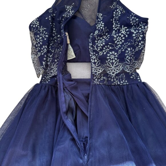 Social Code navy and silver sparkle halter illusion dress lined size 0 - Picture 8 of 15